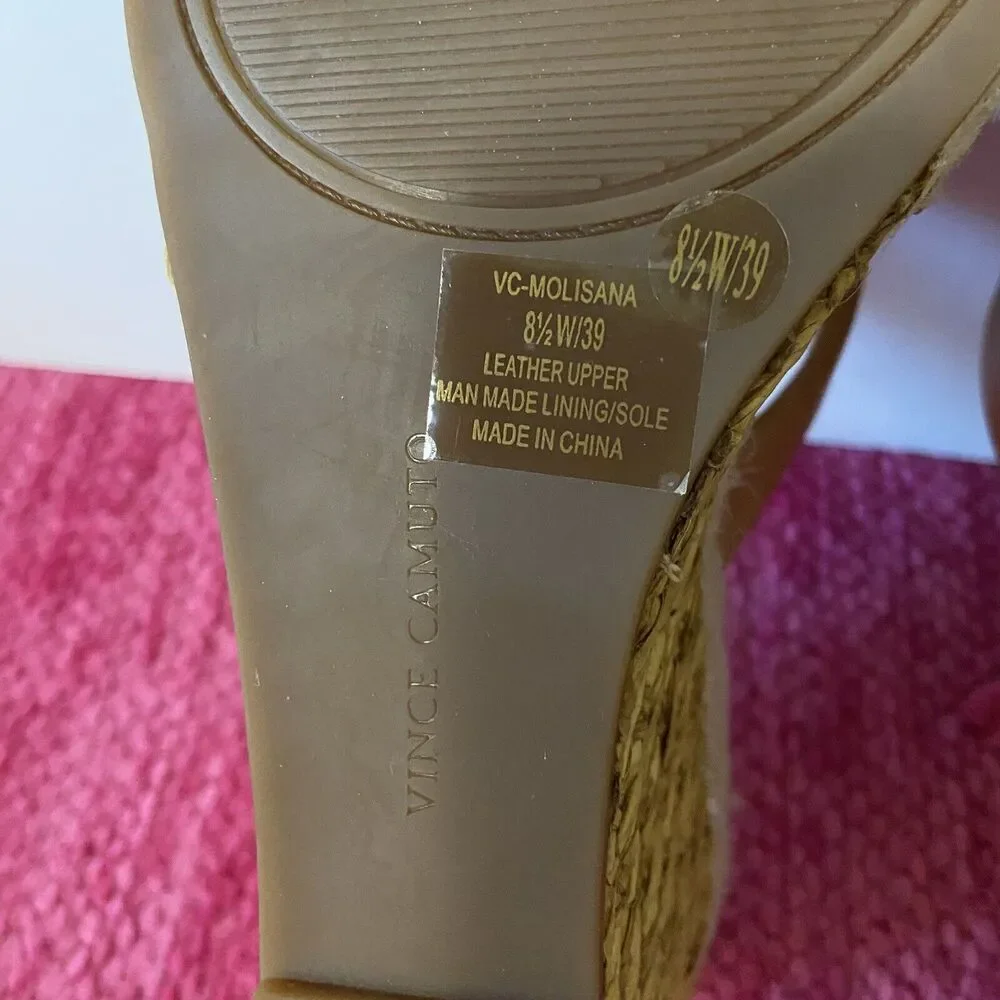 Vince Camuto Molisano Wedge Espadrille Sandals Light Cognac Brown Size 8.5 Wide
